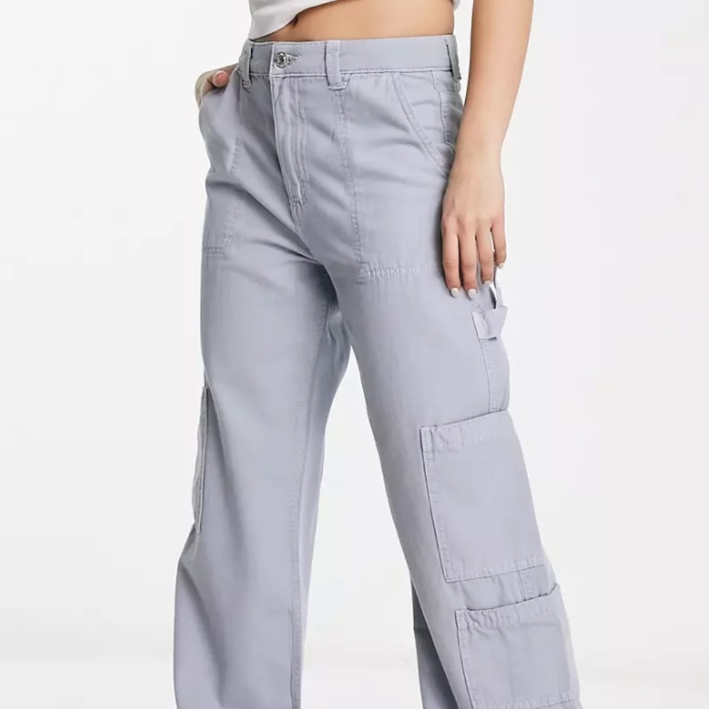 Bershka wide leg carpenter cargo pants in slate blue